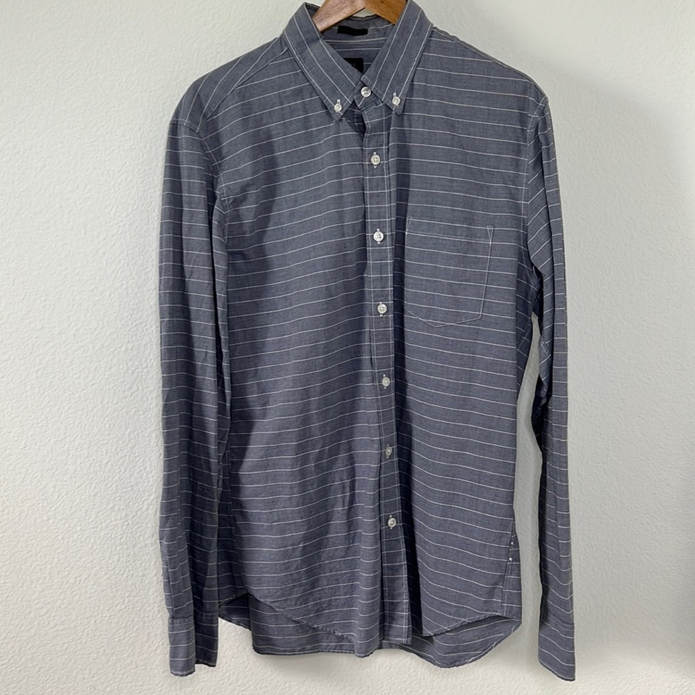 J Crew Casual Button Down Dress Shirt Slim fit, Size L, Blue and White Stripes